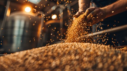 Grain Pouring in Brewery Process