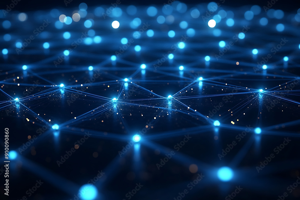 Poster abstract digital network with glowing nodes and connections, representing data, technology, and conn