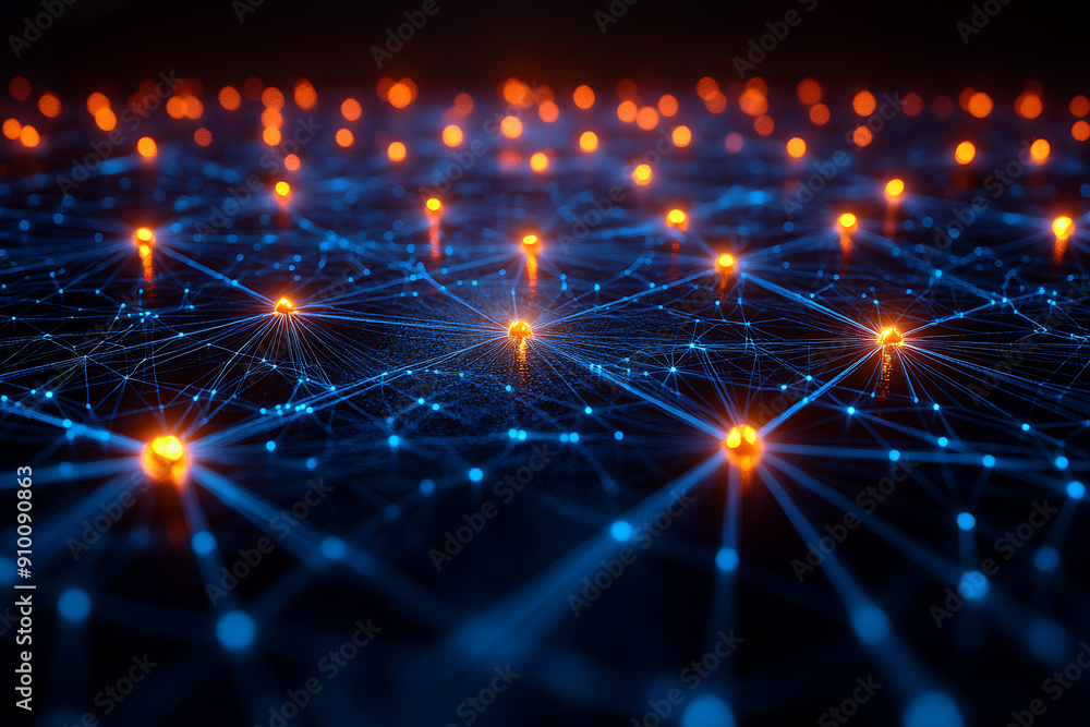 Poster abstract digital network with glowing nodes and connections, representing data, technology, and conn
