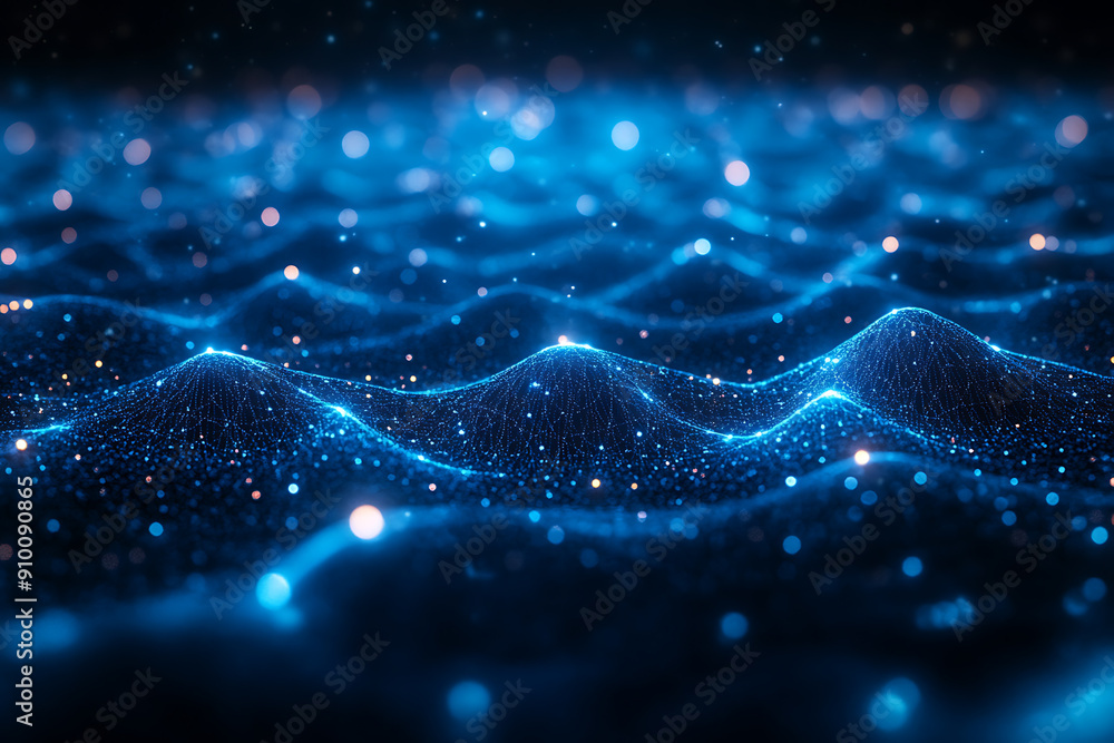 Poster abstract digital network with glowing nodes and connections, representing data, technology, and conn