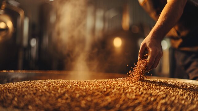 Hand Scooping Grains in a Brewery - Powered by Adobe