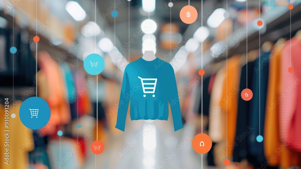 Poster retail rewards programs showcased with various shopping and discount icons in a blurred deep depth o