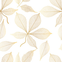 Seamless pattern with gold autumn leaves. Vector illustration