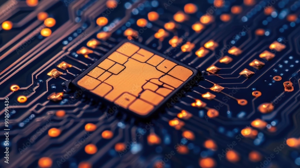 Poster futuristic abstract background showcasing emv compliance chip card technology with a deep depth of f