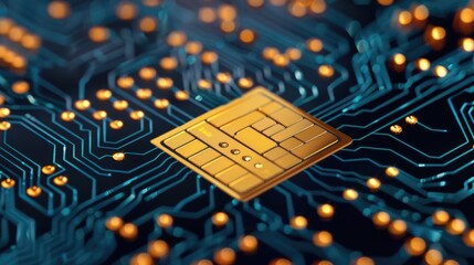 Futuristic close up visuals of EMV chip technology with deep depth of field showcasing the intricate circuitry and components that power secure digital payment systems and financial transactions