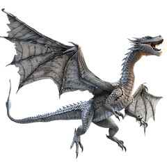 Fototapeta premium Majestic White Dragon with Wings Spread Wide, Breathing Fire