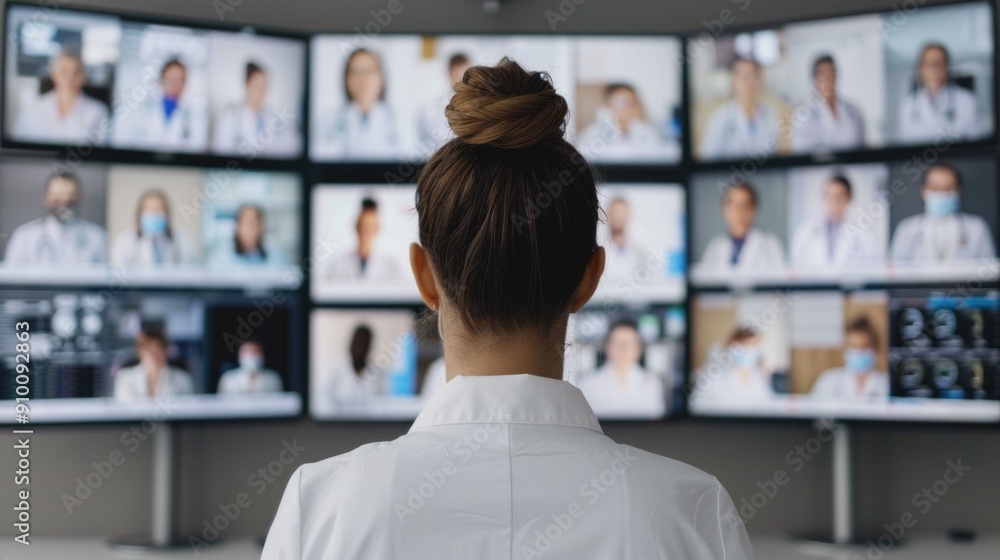 Poster healthcare video conferencing system enabling group medical consultations with deep depth of field s