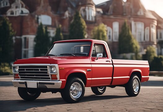 pickup red isolated truck 3d white suv front silver generic grey car heavy vehicle transport cargo side perspective wheel long auto three-dimensional retro old