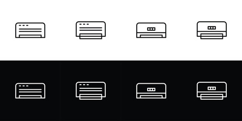 Air conditioner icon set. Flat design symbol collection isolated on black and white background.