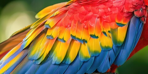 Fototapeta premium Close up of a stunning Scarlet Macaw parrot feather