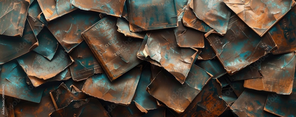 Aufkleber a textured close-up of patinated metal sheets, showcasing unique colors and patterns that highlight 