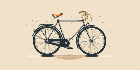 Fototapeta premium Vintage bicycle illustration with black frame and brown leather seat