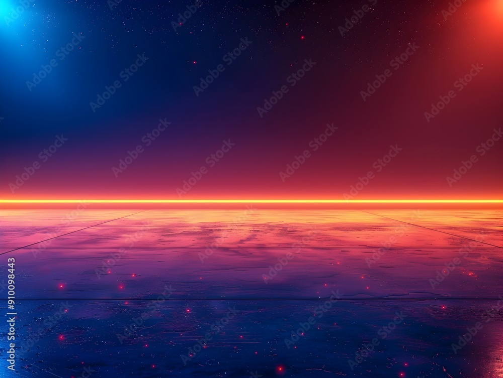 Aufkleber neon blue and orange gradient with sparkling light effect on empty background for product display