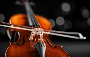 Fototapeta premium Close-Up of a Vibrant Violin Against a Dark Background