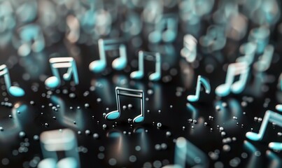 Fototapeta premium Floating Musical Notes in a Dreamy Blue Atmosphere