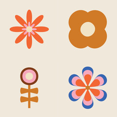 70s Retro Floral Clipart Set 02.eps