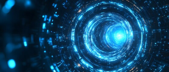 Obraz premium Abstract Blue Neon Lights Tunnel Background.