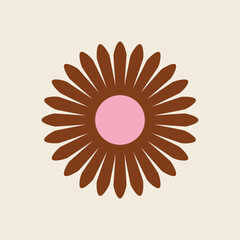 70s Retro Flower Clipart Elements Vector Design, in brown, cream and pink colors, floral icon