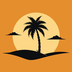 Sunset and palm tree vector illustration