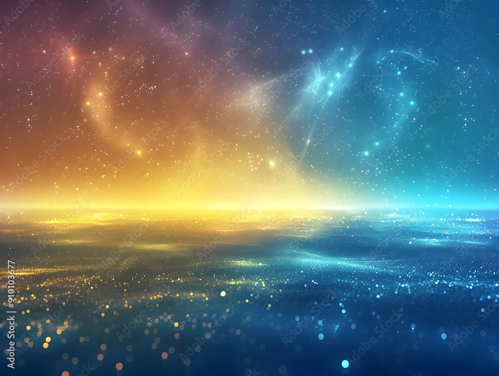 Poster captivating neon gradient glowing particles ethereal luminous cosmic background for product display