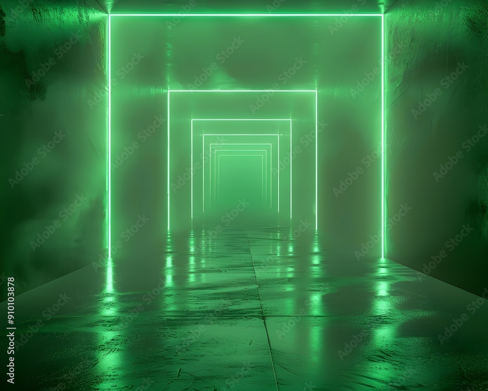 Poster vivid neon green background with soft light beam effect for product display and digital showcase