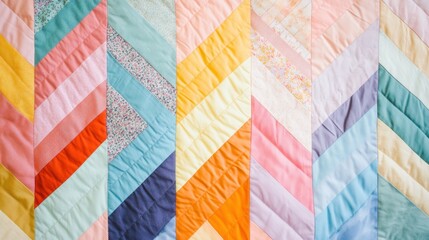 Cozy Patchwork Arrow on Pastel Background - Colorful Quilt Design Concept for Comfort and Creativity