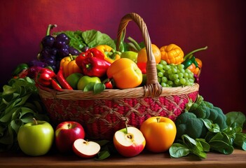 colorful basket overflowing fresh fruits vegetables showcasing spectrum vibrant hues natural beauty, colors, organic, healthy, produce, assortment, nature