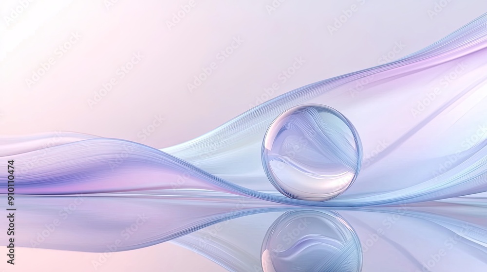Poster smooth, pastel abstract background with soft, flowing lines and a reflective sphere. perfect for mod
