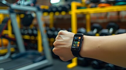 Smartwatch on Wrist in Fitness Gym