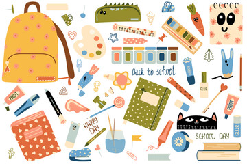 Colorful Back to School Supplies and Stationery Vector Illustration