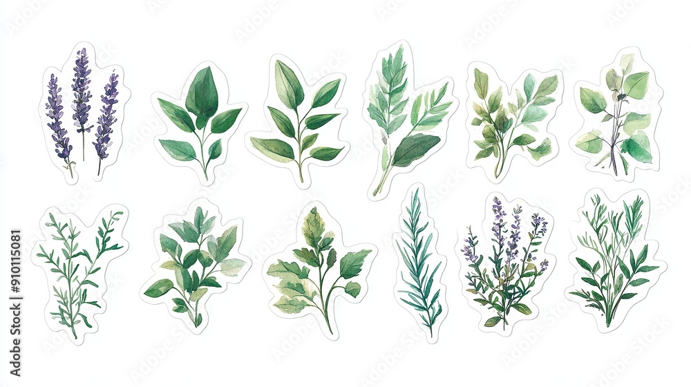 Sticker Herbal Bliss: A sticker set with watercolor illustrations