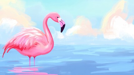 Fototapeta premium Serene flamingo at dawn the tranquil waters