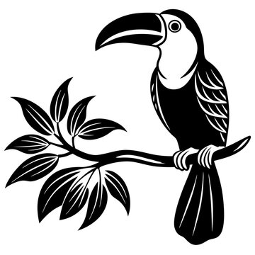 recommend clip art: Toucan bird on branch silhouette vector illustration