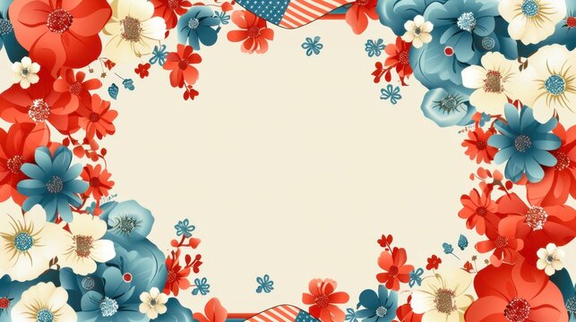 Vibrant Patriotic Floral Border with American Flag Elements