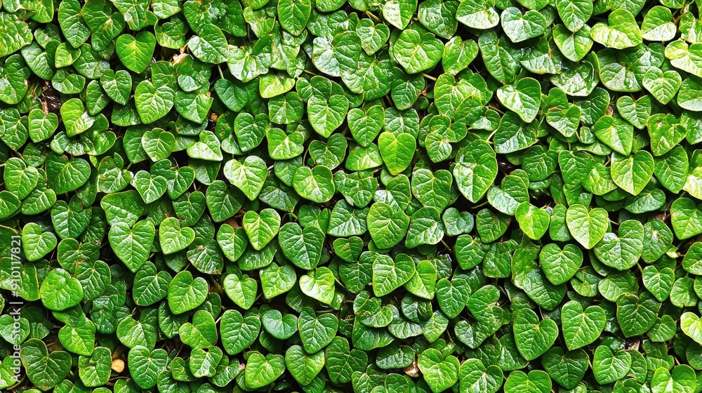 Canvas Prints A dense arrangement of heart-shaped green leaves fills the view, thriving in bright, natural light