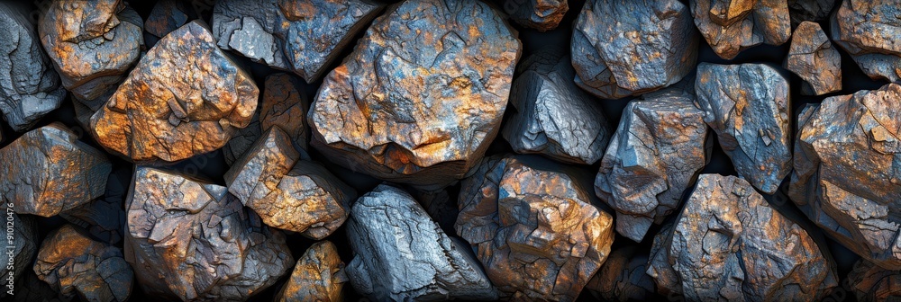 Poster various minerals and rocks showcase intricate textures and vivid colors in shades of gray, orange, a