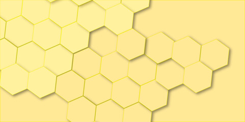 The geometric hexagon texture pattern design. The abstract hexagon design yellow background abstract wall decorative in the bath copy space, technology, data, commination.