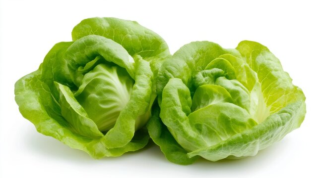 Halved butterhead lettuce, revealing the soft, tender leaves with a slight curl at the edges. The delicate texture stands out against a white backdrop
