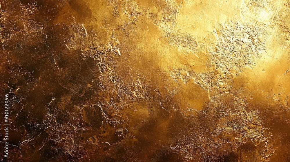Leinwandbilder A richly textured surface in vibrant gold tones, showcasing intricate patterns highlighted by natural light, creating a captivating visual effect