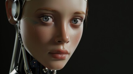 Hyper-realistic Female Android Robot with Lifelike Features, Optimized Lighting in UHD Detail, Robotic Technology and Artistry