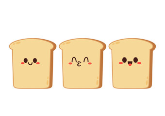 Cute happy toast. Vector cartoon character illustration icon design. Isolated on white background. Bread character design.