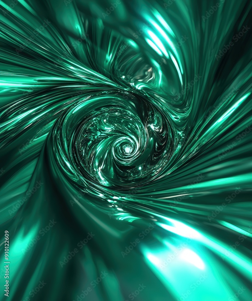 Poster a captivating spiral pattern displays rich shades of green and teal, creating a mesmerizing flow of 