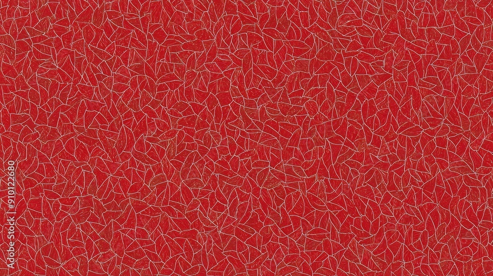 Poster A vivid red surface adorned with delicate leaf patterns, creating a textured appearance ideal for artistic or decorative purposes