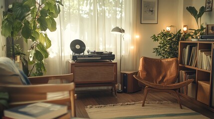 Retro Living Room with Record Player - Mid-Century Modern Interior Design Inspiration