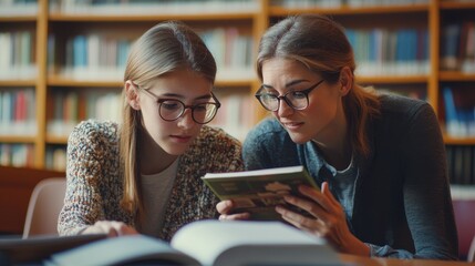 A dedicated teacher tutoring a student after school in a quiet library corner their focused expressions and the individualized attention showcase the importance of extra help and support in achieving