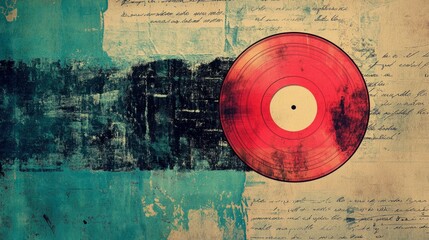 Retro Vinyl Record with Hand-Drawn Script Overlay - Vintage Music Illustration