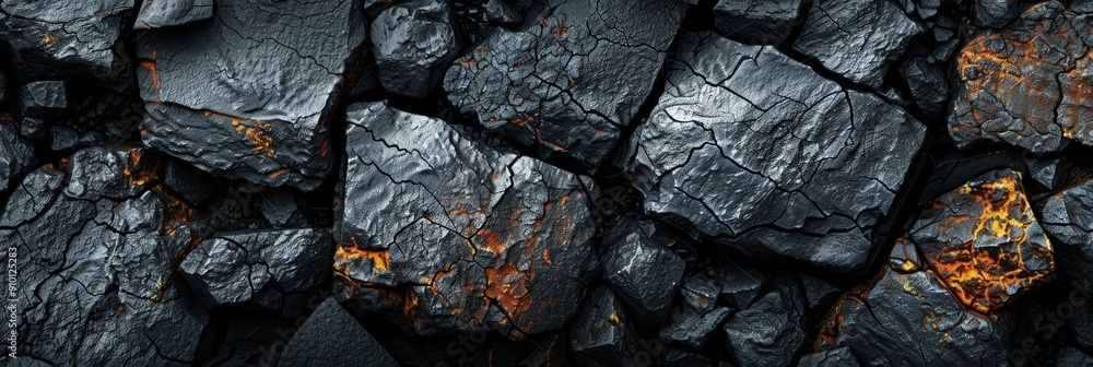 Aufkleber dark volcanic rocks display a textured surface with glowing orange embers, creating a striking contr