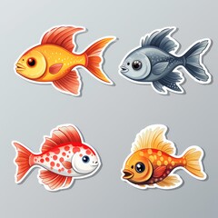 Colorful fish illustrations perfect for stickers, marine-themed designs, and children's books.