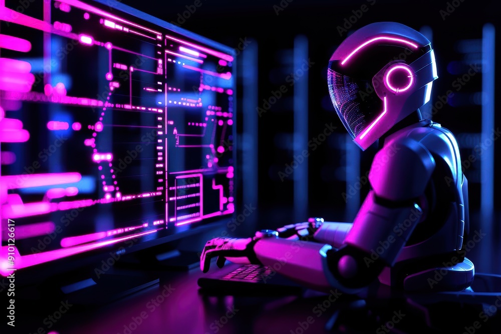 Poster person developing ai software in a lab.