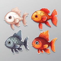 Fototapeta premium Colorful fish illustrations perfect for stickers, marine-themed designs, and children's books.